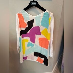 Per Se Multicolor Abstract Long Sleeve Top